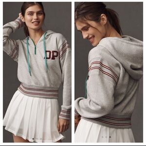 Anthropologie Daily Practice Drawstring Gray Hoodie with Stripes XXS